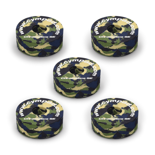 SE Cympad Chromatics cymbal washers – 5-piece set of high-density foam washers for drum kits, designed to improve cymbal sound, reduce wear, and add visual style.