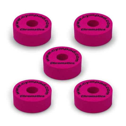 Crimson Cympad Chromatics cymbal washers – 5-piece set of high-density foam washers for drum kits, designed to improve cymbal sound, reduce wear, and add visual style.