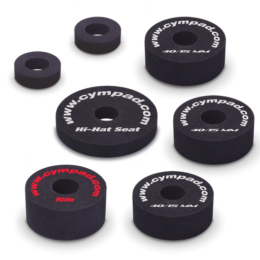 Cympad Optimizer Starter Pack, featuring a collection of high-quality washers designed to enhance cymbal performance. This pack includes various sizes to provide improved control, stability, and sound quality, perfect for drummers looking to optimize their setup.