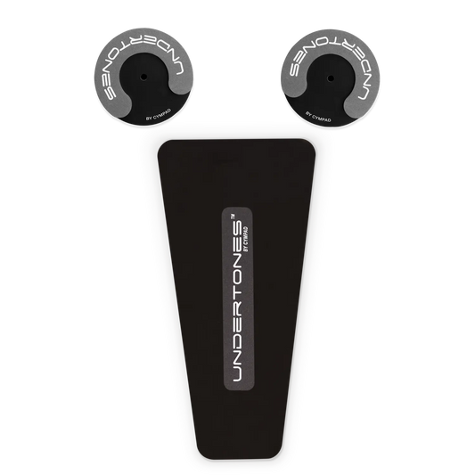 Cympad Undertones Bass Drum Spur Pads paired with a Bass Drum Pedal Pad, designed to reduce vibration and enhance stability. These high-quality pads offer improved grip, protection, and control, ensuring optimal performance for your bass drum and Hi Hats