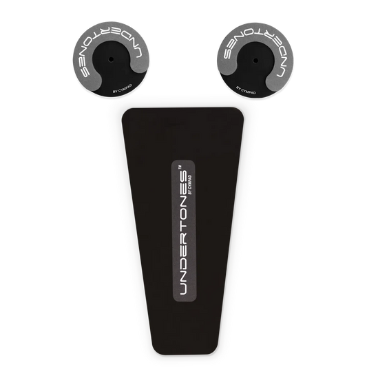 Cympad Undertones Bass Drum Spur Pads paired with a Bass Drum Pedal Pad, designed to reduce vibration and enhance stability. These high-quality pads offer improved grip, protection, and control, ensuring optimal performance for your bass drum and Hi Hats