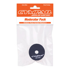 Cympad Moderator 50mm pack – Large black cellular foam cymbal washer in retail packaging with orange and white branding. Designed to reduce cymbal volume and overtones while preserving natural feel. Made in Switzerland.