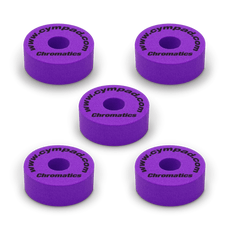 Purple Cympad Chromatics cymbal washers – 5-piece set of high-density foam washers for drum kits, designed to improve cymbal sound, reduce wear, and add visual style.