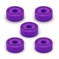 Purple Cympad Chromatics cymbal washers – 5-piece set of high-density foam washers for drum kits, designed to improve cymbal sound, reduce wear, and add visual style.