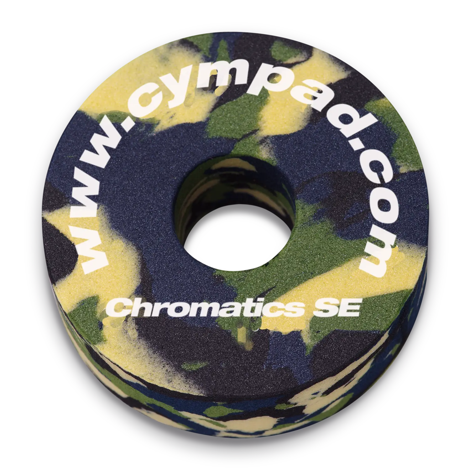 Close-up image of a single Cympad Chromatic, featuring Camo color. Perfect for drummers seeking to customise their drum and cymbal sound without sacrificing tone quality, ideal for practice and performance