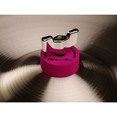 Cympad Chromatics Crimson cymbal washer installed on a cymbal stand, providing colorful isolation and enhanced cymbal performance