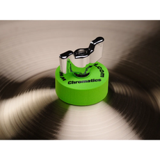 Cympad Chromatics Green cymbal washer installed on a cymbal stand, providing colorful isolation and enhanced cymbal performance