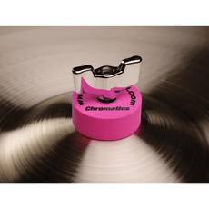 Cympad Chromatics Pink cymbal washer installed on a cymbal stand, providing colorful isolation and enhanced cymbal performance