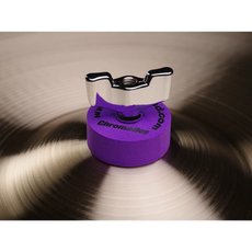 Cympad Chromatics Purple cymbal washer installed on a cymbal stand, providing colorful isolation and enhanced cymbal performance