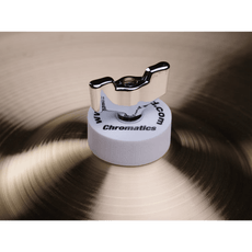 Cympad Chromatics White cymbal pad installed on a crash cymbal, providing colorful isolation and enhanced cymbal performance
