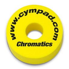 Close-up image of a single Cympad Chromatic, featuring Yellow color. Perfect for drummers seeking to customise their drum and cymbal sound without sacrificing tone quality, ideal for practice and performance