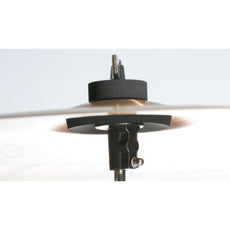 Cympad Moderator 50mm mounted on a cymbal stand – Extra-large black foam washer positioned beneath a cymbal for optimal sound dampening and overtone control. Ideal for drummers seeking volume reduction without compromising feel or responsiveness.
