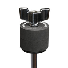 Cympad Optimizer 15mm washers placed on a cymbal stand, featuring white text. These durable washers are designed to improve cymbal performance, offering enhanced control, stability, and sound quality for drummers.
