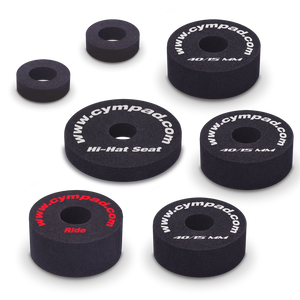 Cympad Optimizer Starter Pack, featuring a collection of high-quality washers designed to enhance cymbal performance. This pack includes various sizes to provide improved control, stability, and sound quality, perfect for drummers looking to optimize their setup.