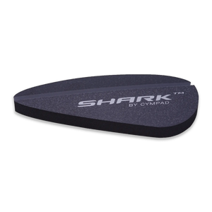 Cympad Shark drum dampener shaped like a shark fin, made from high-density foam. Attaches directly to drumheads to reduce overtones and control sustain, ideal for live performance and studio use.